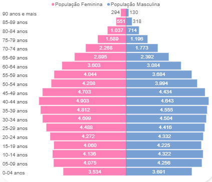 População de Arapongas sexo e faixa etária 2050